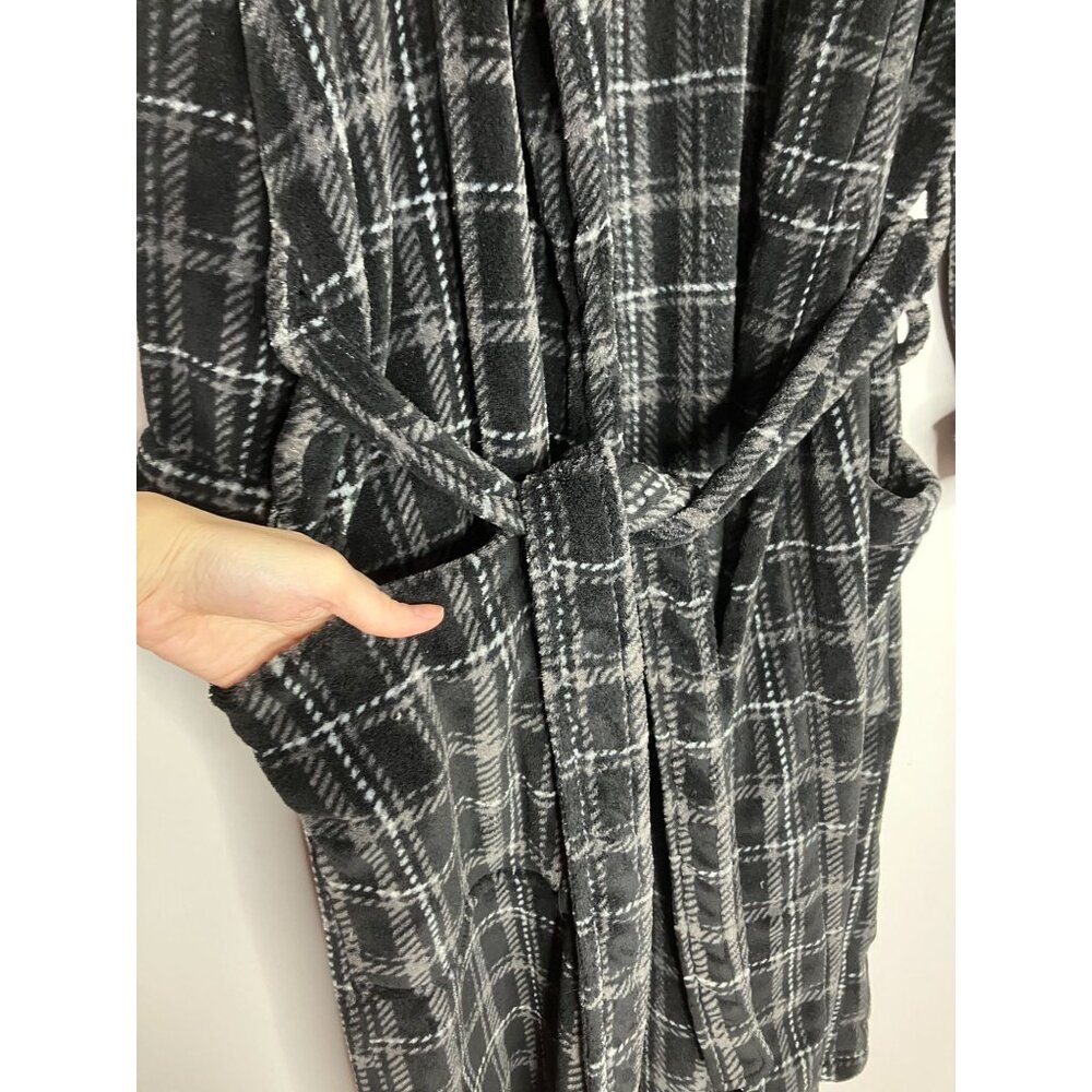 Tommy Bahama Mens Black & Gray Plaid Fleece Robe S/M - Picture 3 of 7